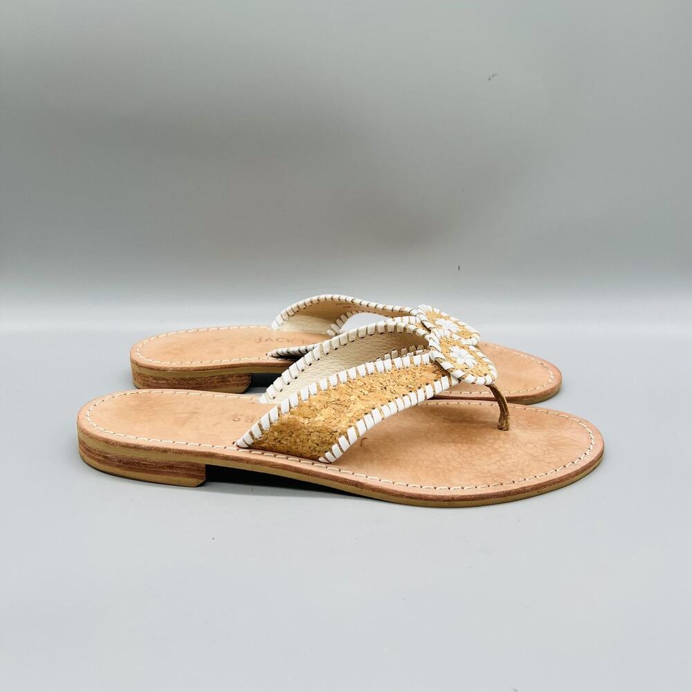 Jack Rogers Sandals Womens 9.5 Beige Cork Thong Medallion Flat Slip On Shoes